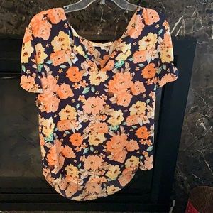 Orange and Navy Floral Top
